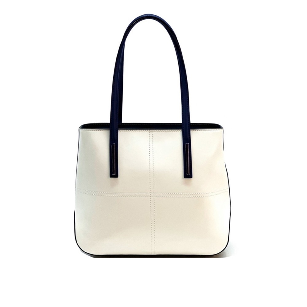 Vera Pelle Cream Tote with Black Trim